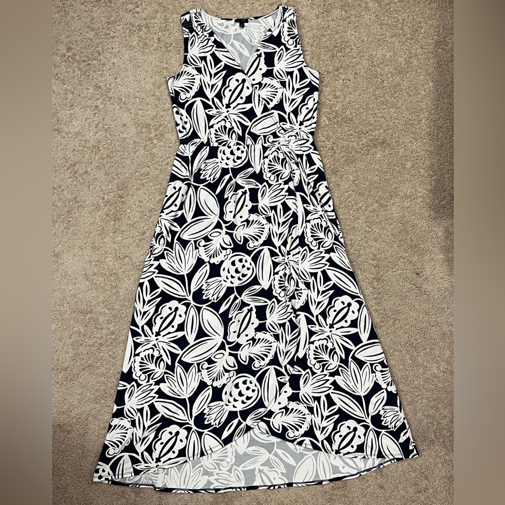 Talbots Jersey Faux Wrap India Ink Floral Maxi Dress-medium